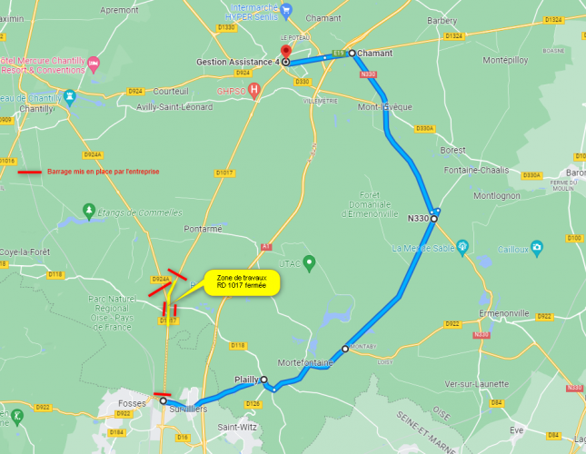 Plan déviation travaux La Chapelle en Serval