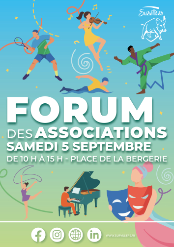 Forum des associations de Survilliers, samedi 5 septembre de 10 h à 15 h, place de la Bergerie. Rencontre avec les associations locales dans les domaines du sport, de la culture, des loisirs et de la solidarité.