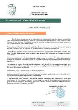 Communiqué de Madame le Maire